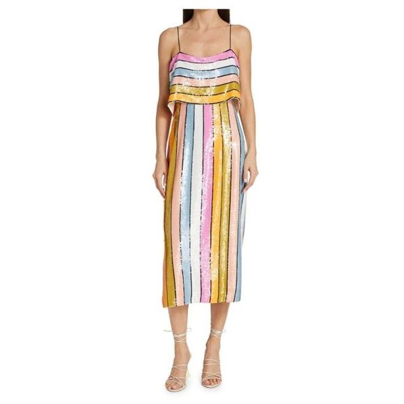 Veronica Beard Ivanna Striped Sequin Midi-Dress - Picture 2 of 7